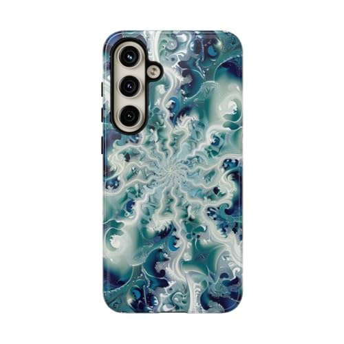 Coque Samsung S24 Plus motif tourbillon fractal bleu vert coque de protection rigide