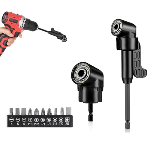 Boutihao 12 Piezas Adaptador de Destornillador Angular Set, 105 °Adaptador Atornillador Flexible, Vástago Hexagonal de 1/4 Pulgadas para taladrar y atornillar espacios estrechos
