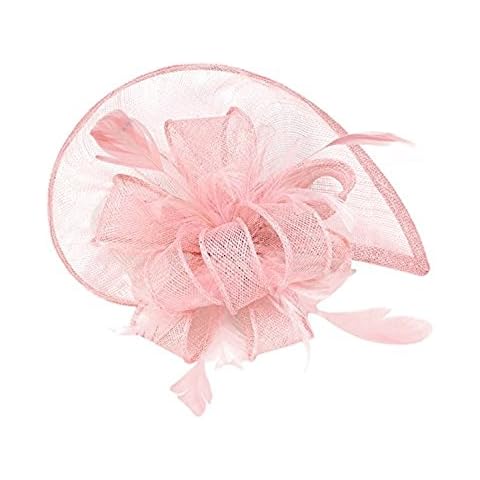 DJHbuy Headband Wedding Cocktail Party Fascinator Feather Bow Hat Hair Hoop Headpiece Headwear Pink Cover