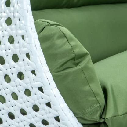 Image of OMANSH Double Seater Swing Chair with Stand & Cushion & Hook Outdoor || Indoor || Balcony || Garden || Living Room (White-Green)