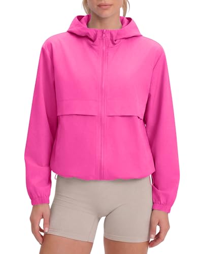 Locachy Women's Lightweight Athletic Workout Hoodie Long Sleeve Full Zip Gym Running Outdoor Jacket Rose S