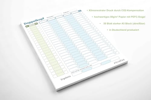 PICTALOO Doppelkopf Block DIN A5 – 50 Blatt mit extra großen Feldern & modernem Design – Made in Germany Spielblock auf PEFC-Papier – Seniorenfreundlicher Punkteblock für Kartenspiele (1)