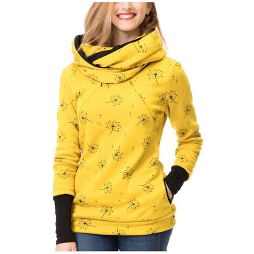 Generisch Jersey de lactancia invierno algodón manga larga monocolor cuello alto dos capas lactancia sudadera con capucha con bolsillos para embarazo camisetas básicas de lactancia, amarillo, M