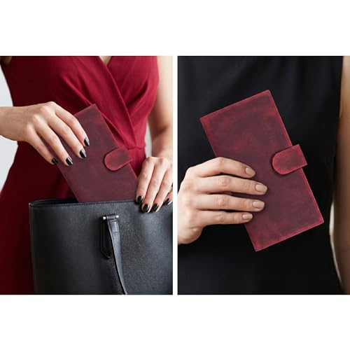 Image of Oak Leathers Checkbook Cover Slim Minimalist For Men with RFID Blocking Credit Card Holder Wallet (Vintage Red)