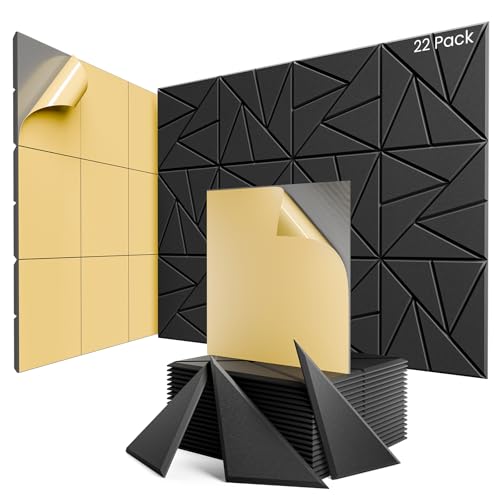 22 Pack Acoustic Panels with Self-Adhesive, 12'X 12'X 0.4'Sound Proof Foam Panels, Sound Panels High...