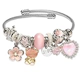 DS Charm Bracelets for girls,exquisite cute cartoon friendship bracelets Silver Stainless Steel Bangle with...