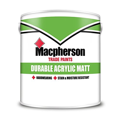 5L Macpherson Durable Acrylic Matt | Scrubbable, Washable Matt Paint | Stain Resistant, Extreme Clean Equivalent, Moisture Resistant Emulsion (Brilliant White)