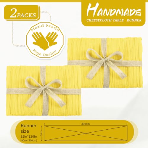YMHPRIDE 2 Packs Cheesecloth Table Runner Baby Yellow, 90x300cm Light Yellow Rustic Gauze Fabric Boho Table Runner, Cheesecloth Wedding Table Decor for Wedding Party Bridal Shower Table Decorations - Cosy Home Interiors YMHPRIDE 2 Packs Cheesecloth Table Runner Baby Yellow, 90x300cm Light Yellow Rustic Gauze Fabric Boho Table Runner, Cheesecloth Wedding Table Decor for Wedding Party Bridal Shower Table Decorations - Image 2
