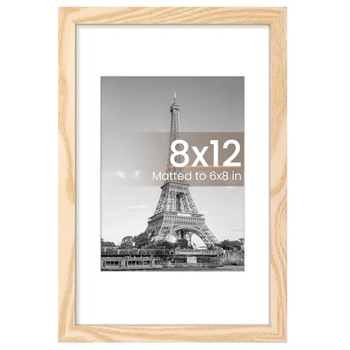 Image of upsimples 8x12 Picture Frame, Display Pictures 6x8 with Mat or 8 x 12 Without, Wall Hanging Photo Frames, Natural Style, 1 Pack