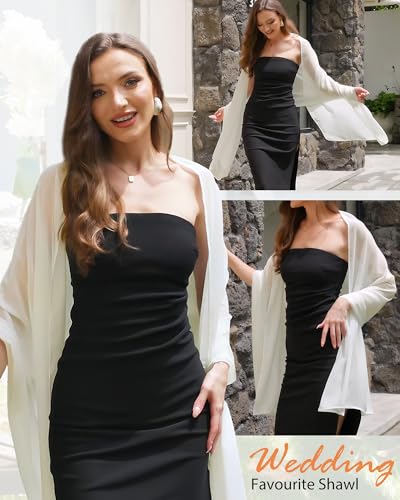 Women's Solid Chiffon Scarves Shawls Wraps for Bridal Wedding Party Evening Dress Gifts (White) - Thumbnail 3
