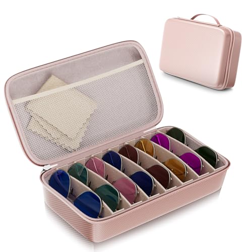 Image of Travel Sunglasses Organizer, Hard Shell Sunglass Case Adjustable Slots for Multiple Sunglass Eyeglass Case