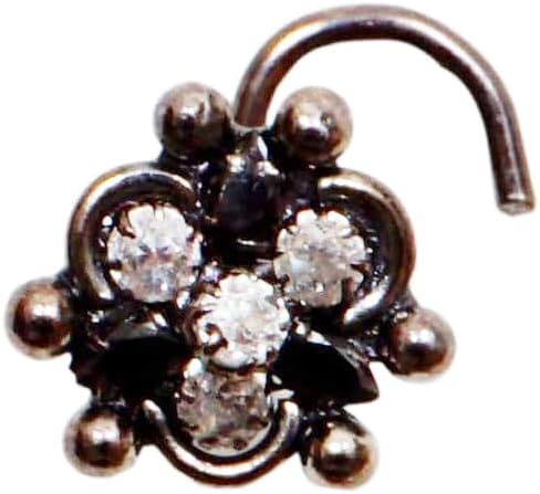 Sterling Silver Nose Stud Black Nose Ring Dongle Nose Stud Indian Nose Ring Crystal Nose Stud Flower Nose Stud Diamond Nose Piercing Indian Nose Stud Indian Black Jewelry Piercing