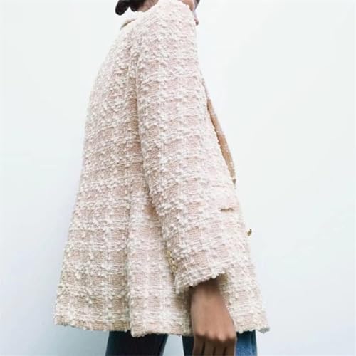 Vintage Tweed Blazer for Women Plaid Office Coat Chic Double Breasted Jacket3