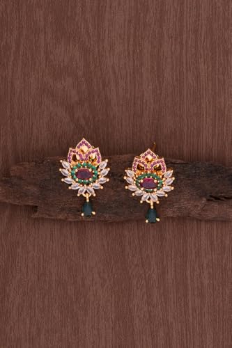 Image of Radha's Creations brass Ruby Emerald stud earrings one gram gold for women and girls one gram gold