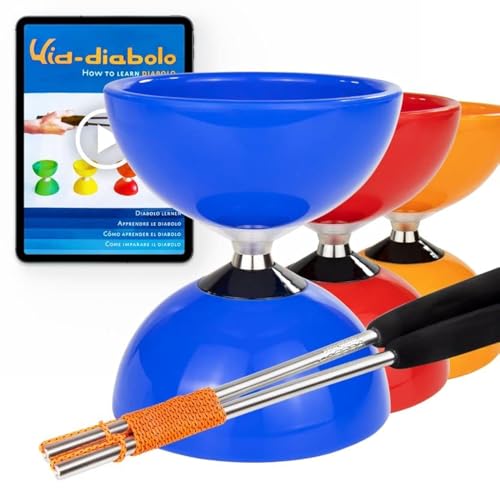 Juggle Dream Carousel Diábolo Set para Malabares - Pro Triple Rodamiento Diábolo con Varillas de Aluminio y Vídeo de Aprendizaje en Línea (Azul)