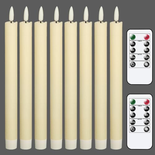Image of Flameless Taper Candles Battery Operated Flickering Flame, Real Wax LED Flameless Candlesticks with Remote Timer, 8PCS Ivory Long Candles for Home Decor(9.64 x 0.78 Inch)