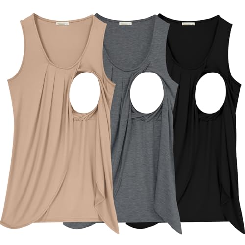Image of PARNIXS Summer Women's Maternity Nursing Tank Top Sleeveless Comfy Breastfeeding Clothes