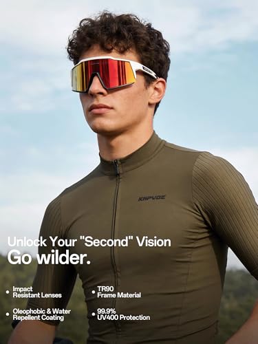 Foto von KAPVOE Polarisiert Fahrradbrille mit 4 wechselgläser TR90 Rahmen für Herren Damen Sport Radfahren MTB Sportsonnenbrille Radbrille Sportbrille Fahren Angeln Baseball Laufen Grün Schwarz K9022