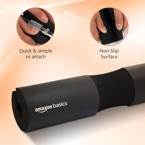 Image of Amazon Basics Barbell Pad for Weight Lifting | Foam Cushion Squat Pad for Gym Rod | Hip Thrust Pad | for Neck & Shoulder Support | Black