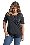 leichte A-Linie Ulla Popken Damen große Größen Übergrößen Plus Size T-Shirt, cool Dyed, A-Linie, Rundhals, Knöpfe, Halbarm Marine 58+ 793247130-58+
