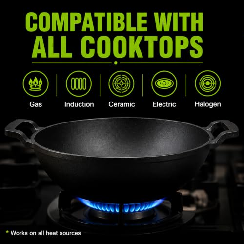 Image of Esspy Pre-Seasoned Cast Iron Kadai with Silicon Handle | 24cm /8.6inch | Kadhai for Deep Frying, Sauteing, Stir Fry, Curry & Indian Cooking | Naturally Non-Stick | Gas, Induction & Oven Compatible