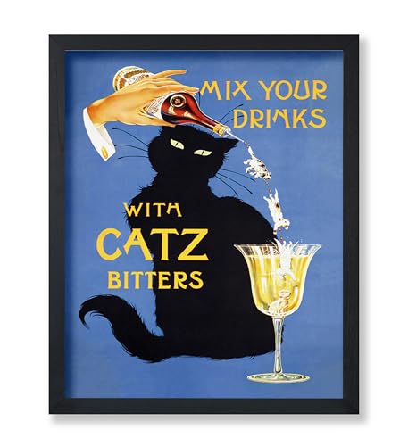 Poster Master Vintage Poster - Retro Mix Your Drinks Print - Alcohol Art - Black Cat Art - Gift for Men, Women, Bartender - Wall Decor for Bar, Man Cave, Kitchen - 11x14 UNFRAMED Wall Art