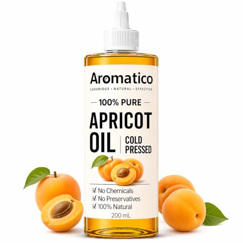 Image of AROMATICO Cold Pressed Apricot Kernel Oil for Hair & Skin - Lightweight Carrier Oil for Dry Skin, Hair Nourishment & Body Massage | 200ml