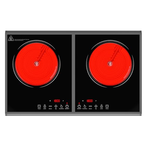 Image of GIHETKUT Electric Cooktop,110V 3600W Stove top, 20 inch Countertop with 9 Power Levels,LED touch control,Overheat Protection,Child Safety Lock & Timer,touch control 2 burner Electric cooktop
