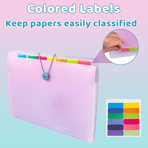 Muswarm Accordion Folder with Labels, Letter/A4 Size 8 Pockets Expanding File Organizer, Portable Document Organizers for Paper Bill Receipt, Home College School Office Supplies (Gradient Blue)