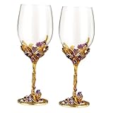 NUOBESTY Copas de Vino Doradas 2 Piezas Diseño Esmaltado de Flor de Iris, Vasos de Cristal para Uso en Interiores y Camping, Ideales para Bodas y Regalos