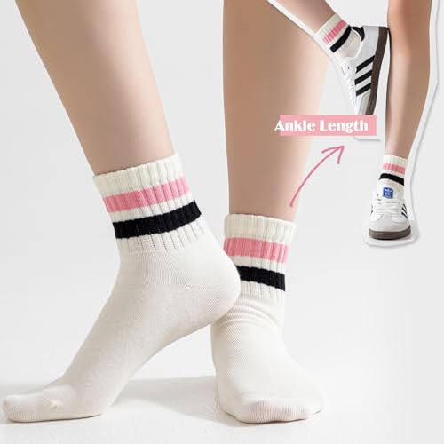 Image of Fszsaa Novelty Socks For Women - Striped Retro Mini Crew Sporty Calf Casual Cotton Ankle Socks