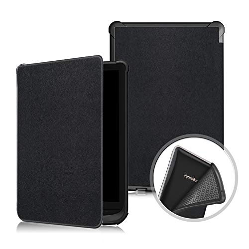 HereMore Funda para E-Reader Pocketbook 627 616 632 / Touch Lux 4 / Basic Lux 2 (6), Smart Case Cover Carcasa Protectora de PU Cuero Cubierta Protección con Función Auto Sueño/Estela (Negro)