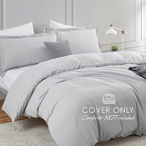 Image of Hearth & Harbor Light Grey Duvet Cover King Size, 3 Piece Bedding Set | Soft Double Brushed Bedding Set, Button Closure, 1 Duvet Cover 104x90 Inches, 2 Pillow Shams