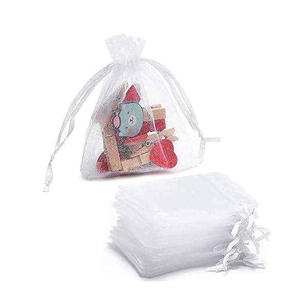 DMS RETAIL Plain Organza Return Gift Bags|Drawstring Pouches for Wedding | Jewellery Pouch Potli Bags | Candy Drawstring Bags| Organza Bags 8X10 CMS Pack Of 30 pcs (WHITE)
