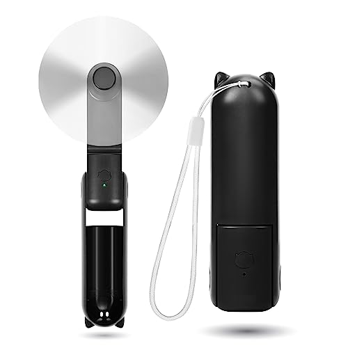 OHLGT Mini Ventilador de Mano, 3 Velocidades Recargable Mini Ventilador de Mano Silencioso [9-15 Horas de Trabajo], Ventilador USB Portátil con Power Bank para Viajes, Exteriores o Interiores Negro