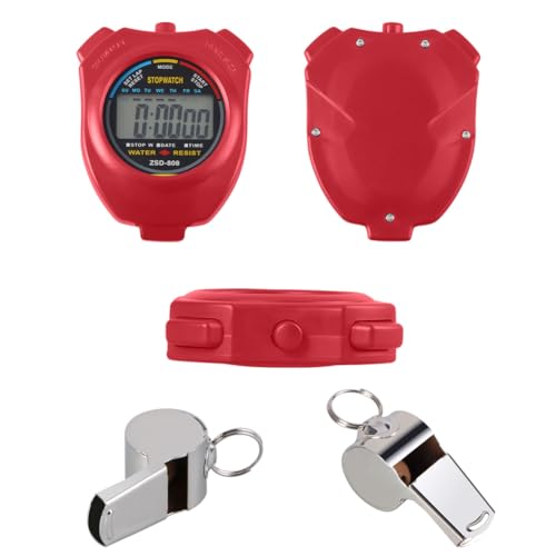 Vicloon Digital Cronómetro con Silbato de Acero Inoxidable - LCD Deporte Cronómetro para Fútbol,Baloncesto,Correr,Natación,Fitness y Más(Rojo) - Imagen 6