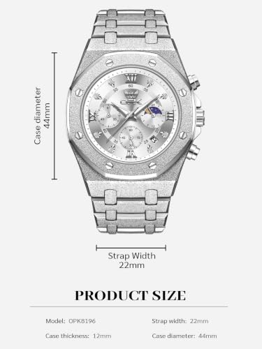 Image of OPK Men Analog Automatic Watches Waterproof Multifunction Chronograph Diamond Moon Phase Luminous Stainless Steel Band Wrist Watches