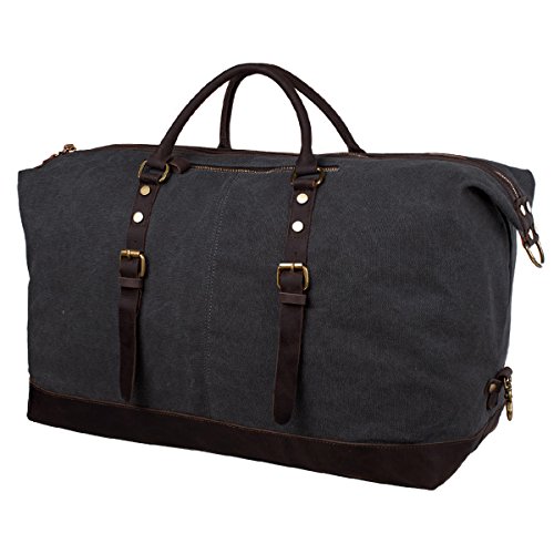 S-ZONE Oversized Leather Canvas Duffel Shoulder Weekender Mens Overnight Bag