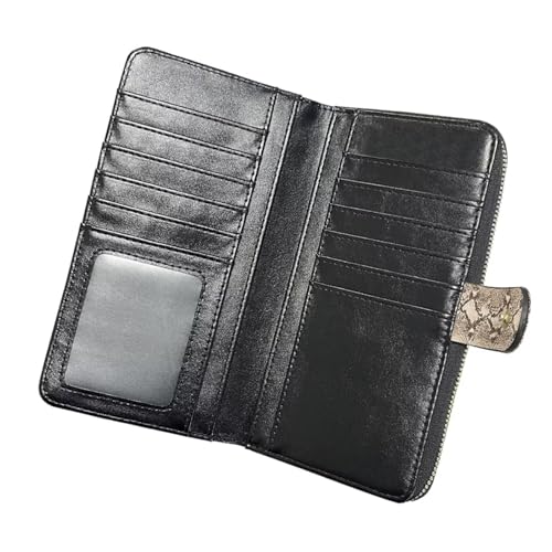 Image of COEQINE Ladies Wallets Pink Leopard Heart Black Printed Leather Phone Long Clutch Purses Check Coin Change Holder