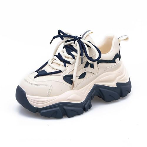 Women's Fashion Y2K Chunky Sneakers Retro Dad Shoes with 2-Inch Platform Color-Block Non-Slip Casual Walking Shoes