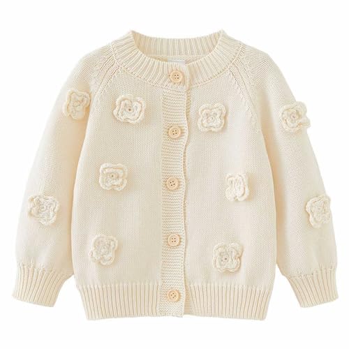Toddler Girls 3D Flower Cardigan Sweater Button Closed Solid Color Sweater Long Sleeve Casual Cardigan for Girls