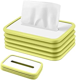 Silicone Tissue Box Holder, Foldable Rectangular Tissue Box Cover Free-Retractable Facial Tissue Dispenser Box for Table Dresser Living Room Bathroom Bedroom Office (Green)