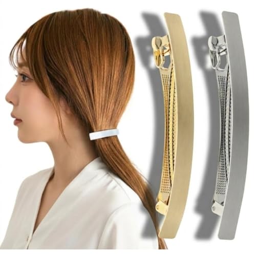 【美のプロ監修】 バレッタ ２個セット おしゃれ 大人 ヘアピン メタリック ヘアバレッタ ヘアクリップ 可愛い 髪飾り 髪留め ヘアアクセサリー 着脱式スプリング シンプル 大きめ 小さめ 結婚式 日常 シルバー ゴールド (2, シルバー＆ゴールド)の商品画像（Amazon）