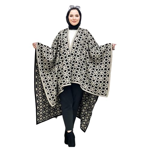 Chal geométrico para mujer, tejido de punto suave, elegante capa frontal abierta, elegante y acogedor para un aspecto moderno, ligero y versátil, crema, Altoa única