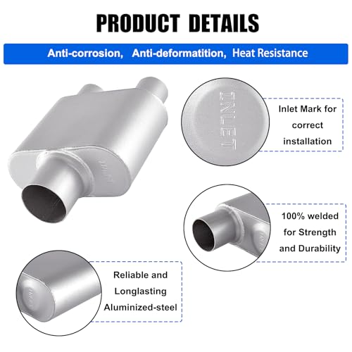 Floshine Universal Mufflers,Performance Automotive Exhaust Muffler,Single Chamber 3 Inch Inlet/2.25 Inch Dul Outlet FH430122