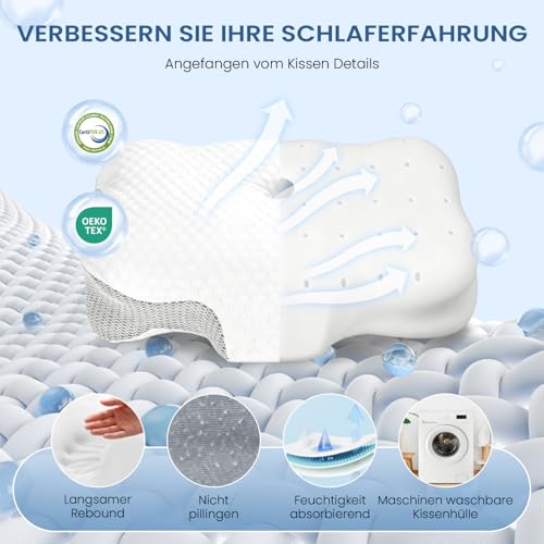 Dozion Nackenkissen Kopfkissen Memory Foam Kissen, Ergonomisches Kopfkissen Seitenschläferkissen,Halswirbelkissen Stützendes Nackenkissen Schlaf Kissen Pillow für Seiten Rücken & Bauchschläfer(1 Pcs)