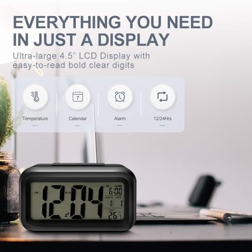 Image of Digital Alarm Clock Wall /Table - 16.2 Inch Large LED Display with Date & Week, Remote Control, Big Wall Clock for Bedroom, Living Room, Office (Black Digital Alarm Clock)