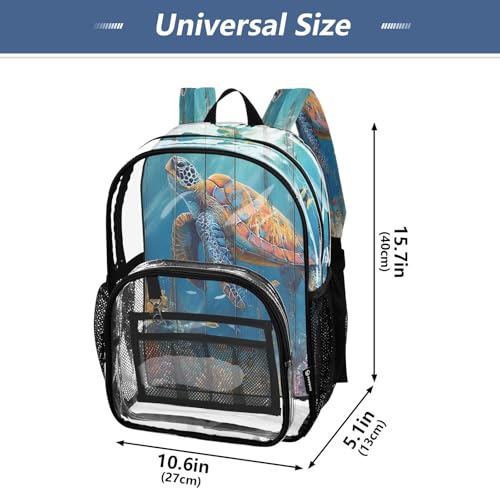 Turtle with Ocean Coral Reef Clear Backpack Heavy Duty See Through Transparent PVC BookBag for Kids Boy Girl School Work4