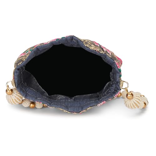 Image of LONGING TO BUY Indian Embroidered Pearl Potli Bag For Women, Sequence Design with Tassel, Wedding Potli Bags