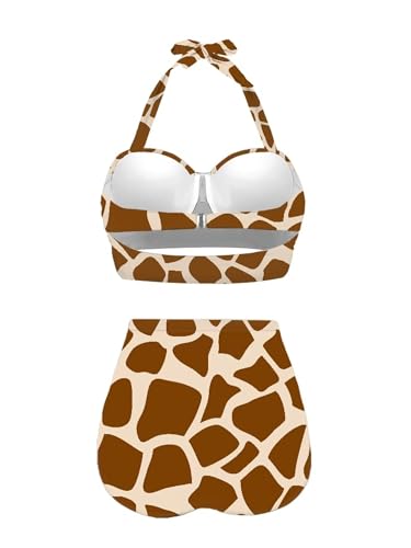 Howilath Women's High Waisted Bikini Sets Fashion Animal Print Two Piece Swimsuits High Cut Bathing Suits4